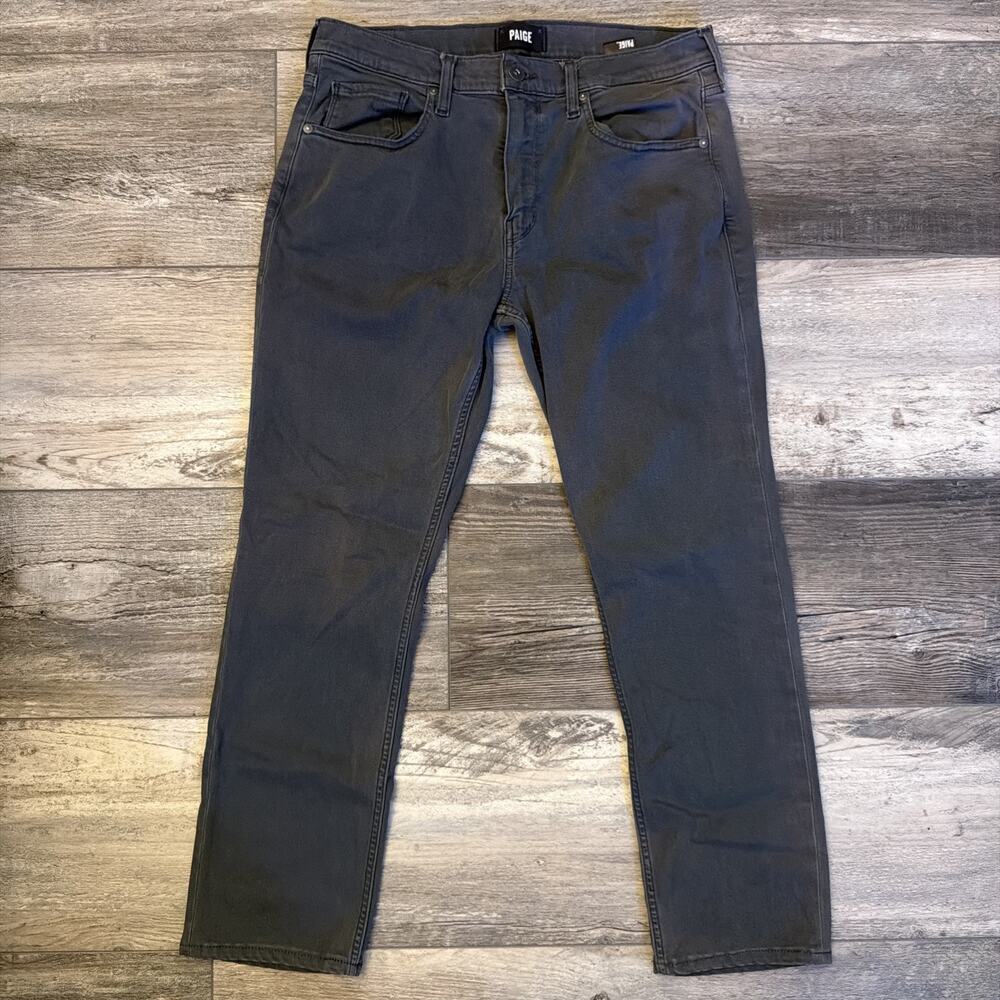 Paige Federal Jeans Mens 33x32 Gray Denim Straight Leg Stretch 5 Pocket Logo USA